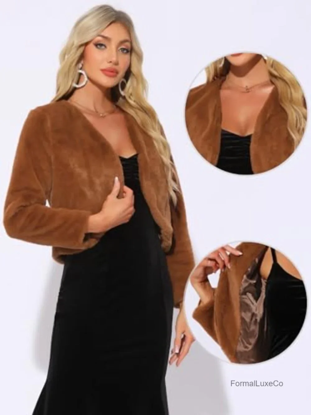 Faux Fur Cropped Jacket Long Sleeve Wedding Bolero Coat Shrug